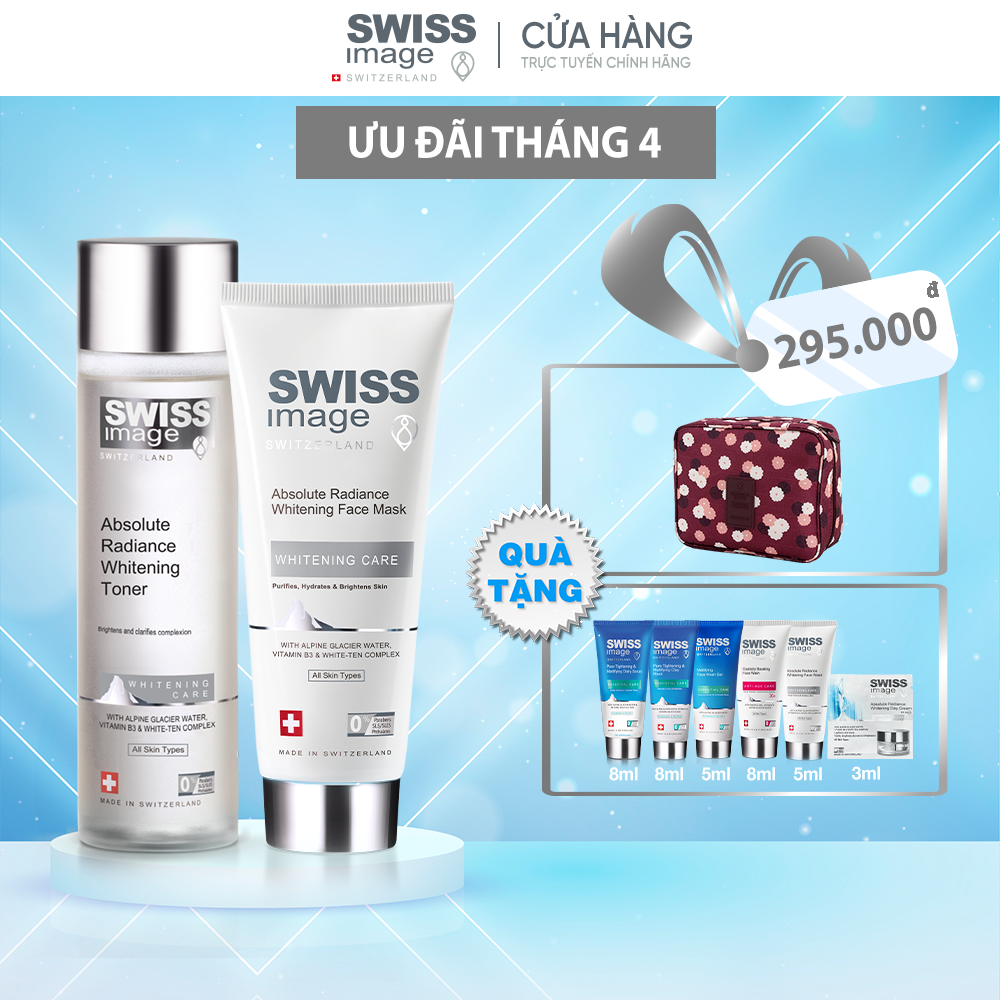Bộ đôi dưỡng trắng Swiss Image gel rửa mặt và nước cân bằng làm sạch ngừa đốm đen trắng sáng cho mọi loại da