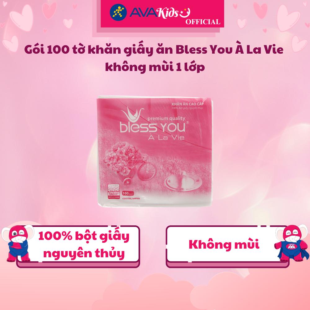 Gói 100 tờ khăn giấy ăn Bless You À La Vie không mùi 1 lớp - Hàng Chính Hãng