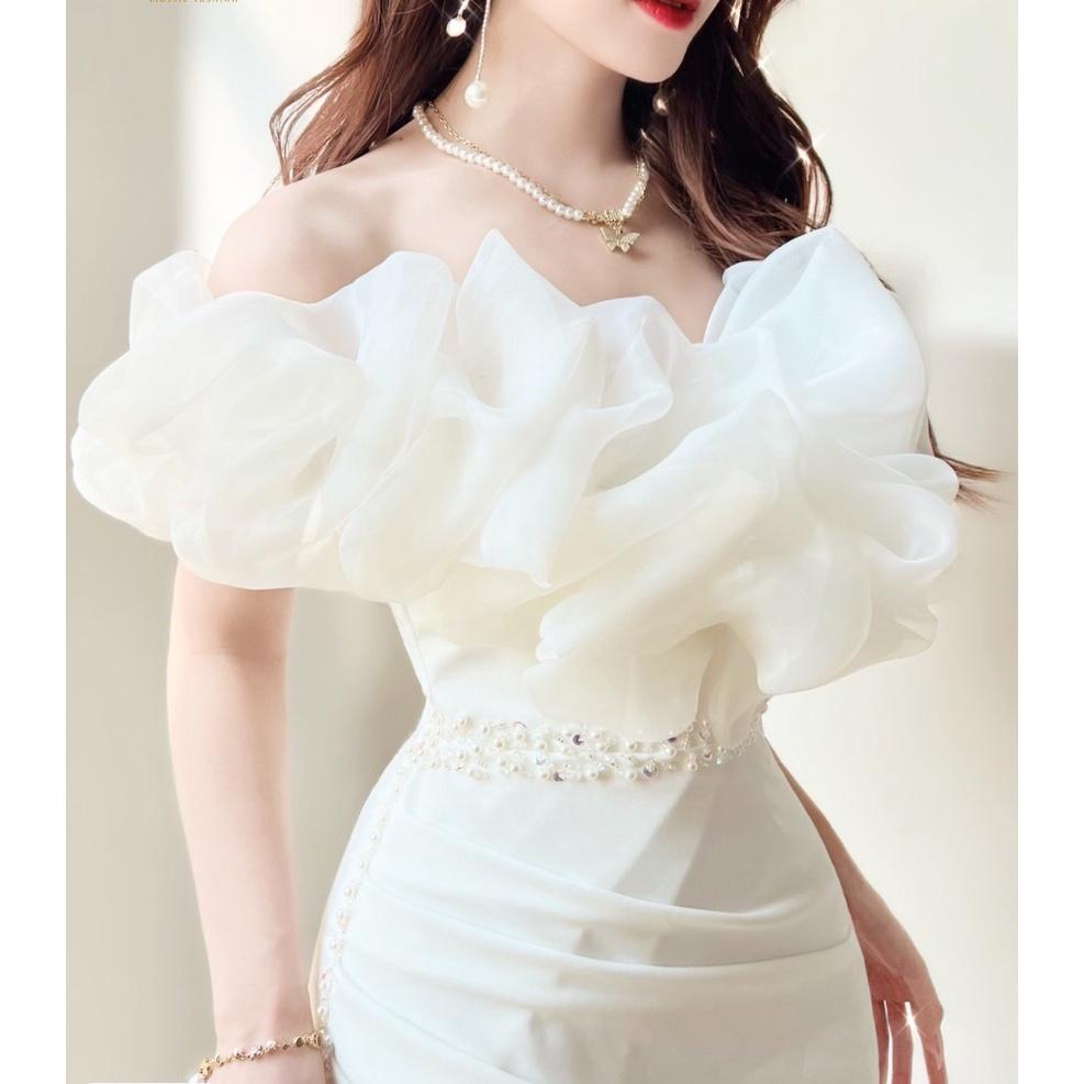 Đầm Dự Tiệc LILIA DRESS Cúp Ngực Màu Trắng, Đầm Dự Tiệc Sang Trọng Chất liệu Umi Hàn Phối Voan - Nổi Bật Sang Trọng