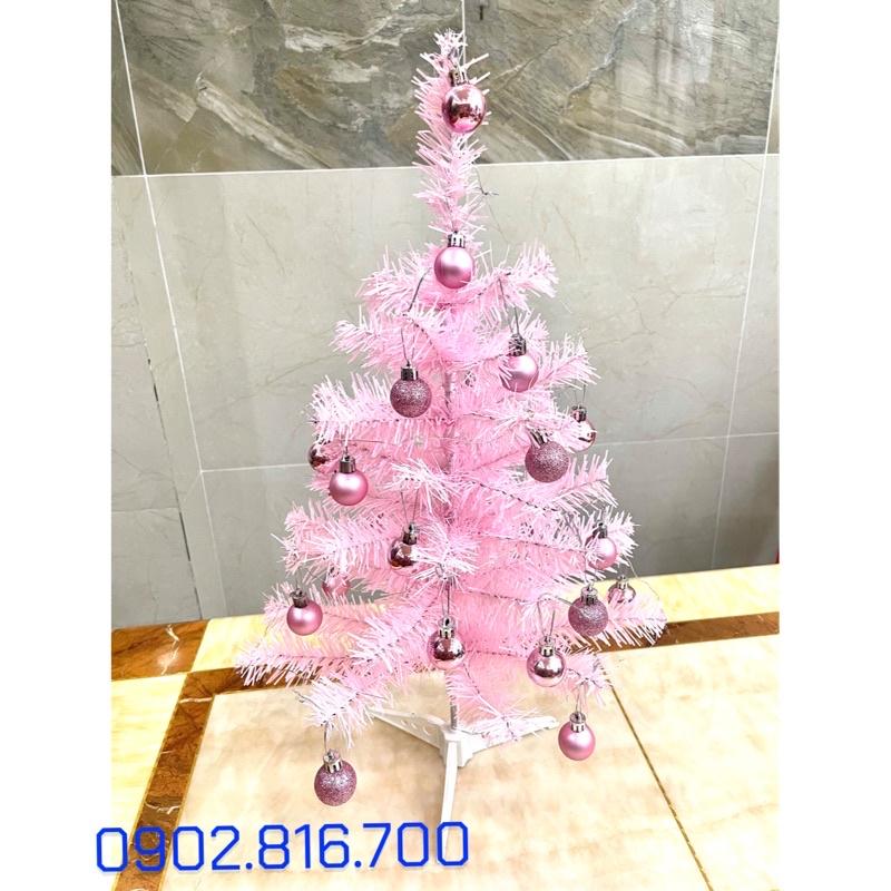 Cây thông Noel màu hồng mini để bàn 60cm kèm đầy đủ phụ kiện trang trí Noel ngày giáng sinh