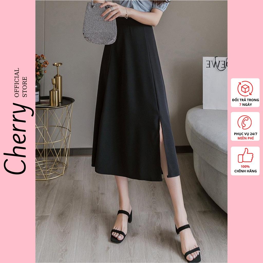 Chân váy dài xẻ tà ulzzang phong cách Hàn QuốcCHERRY Váy nữ dài chữ A công sở dài sẻ tà V055