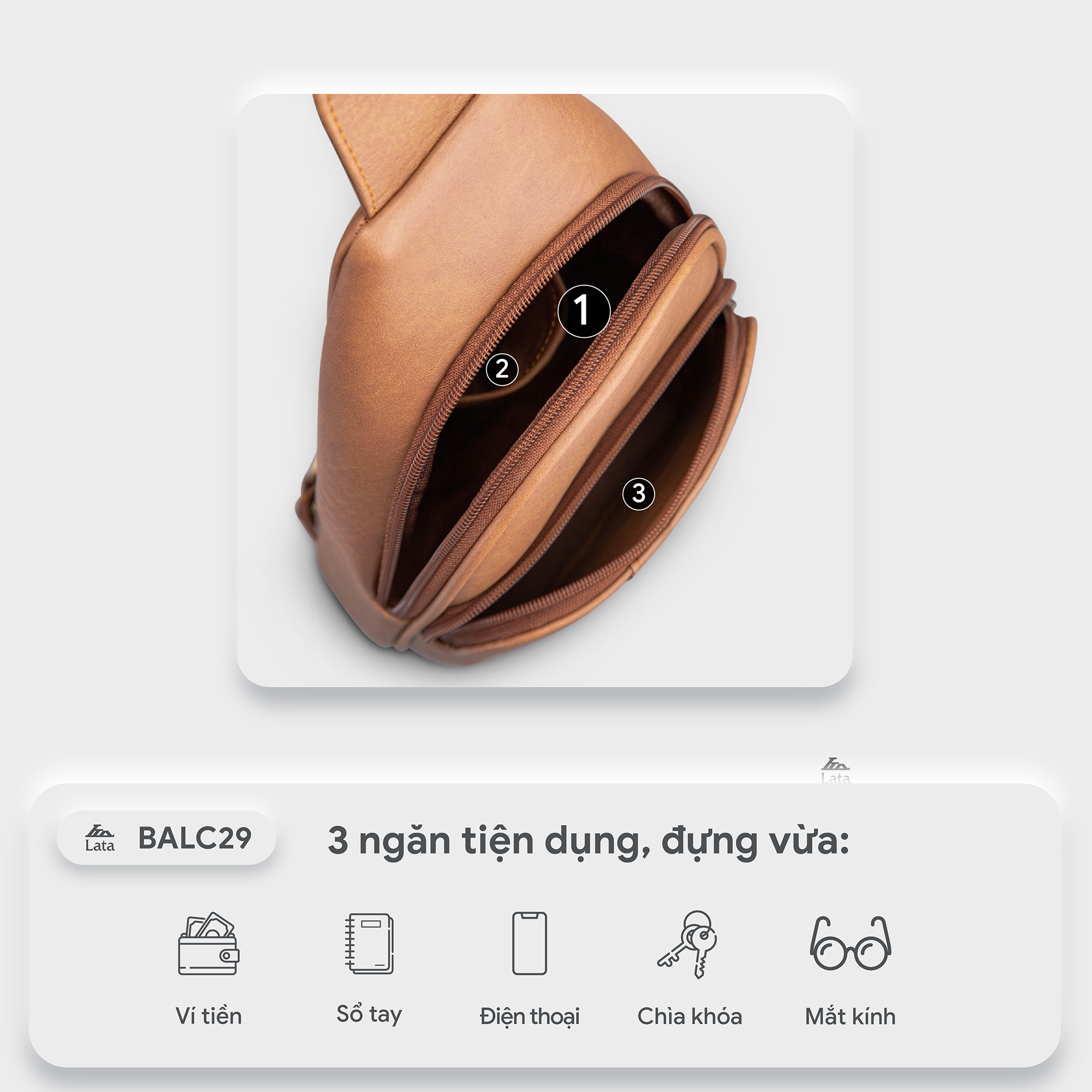 Balo Lata ( Thời trang nam cá tính cở nhỏ - Balo đeo chéo da BALC29 )