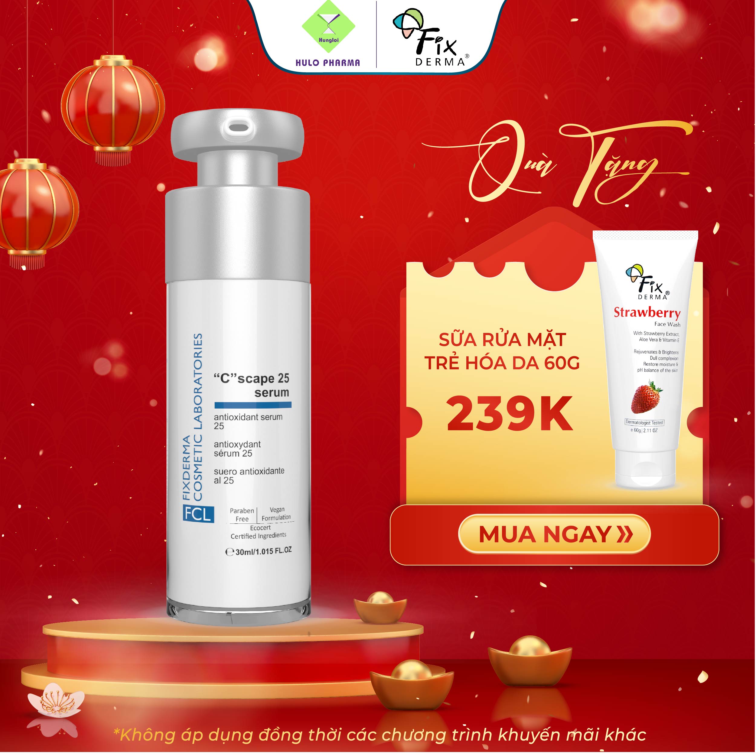 Serum Dưỡng Trắng Da Ngăn Ngừa Lão Hóa FCL ''C'' Scape Serum 25% Giúp Da Xóa Nhăn Trắng Sáng Căng Mịn 30ml - Hùng Lợi