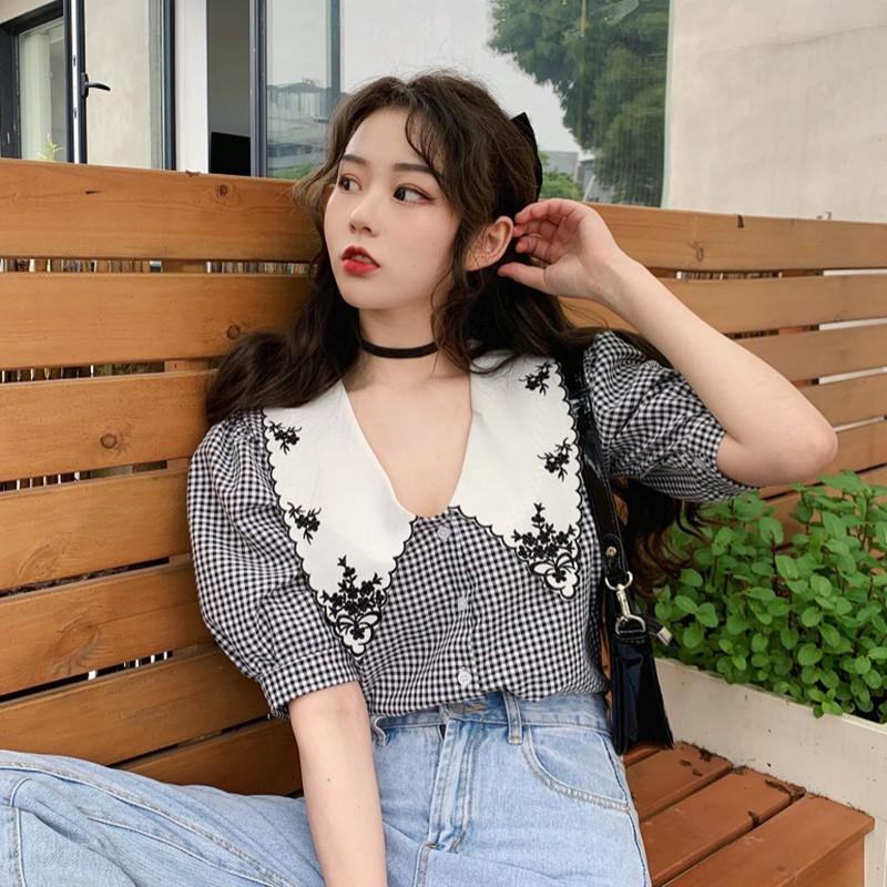 Áo Sơ Mi Nữ Tay Phồng Thêu Hoa Thời Trang