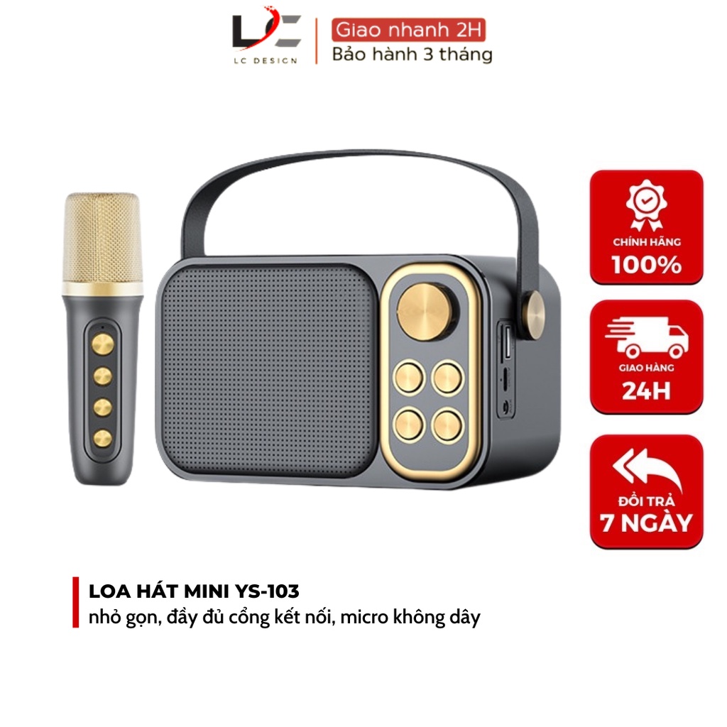 Loa bluetooth mini karaoke kèm mic  YS-103 Không dây, kèm 01 mic hát công suất 5W - Bảo hành 06 Tháng