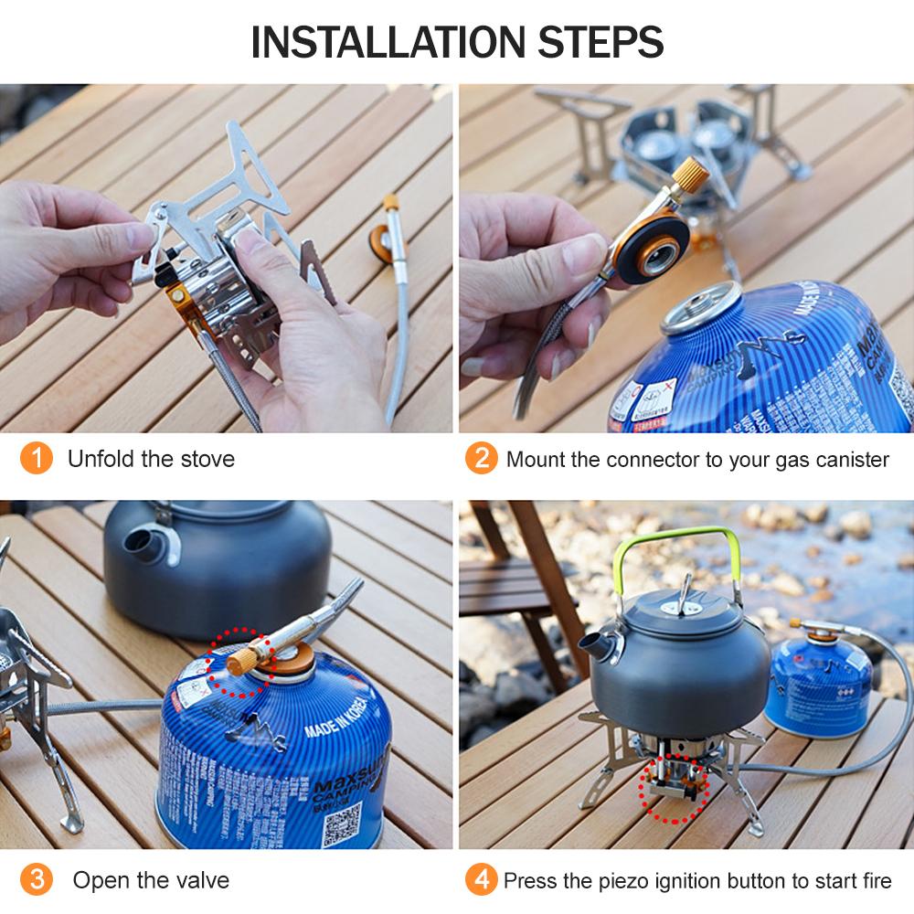 5800W Foldable Camping Gas Stove 3 Burners Piezo Ignition Lightweight Windproof Backpacking Stove Outdoor Cooking Stove