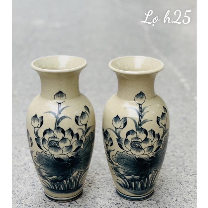 Set 2 lọ hoa men rạn cổ, dáng Lộc bình cao 25cm, dùng cắm hoa cho ban thờ gia tiên- thổ công. Gốm sứ Bát Tràng.