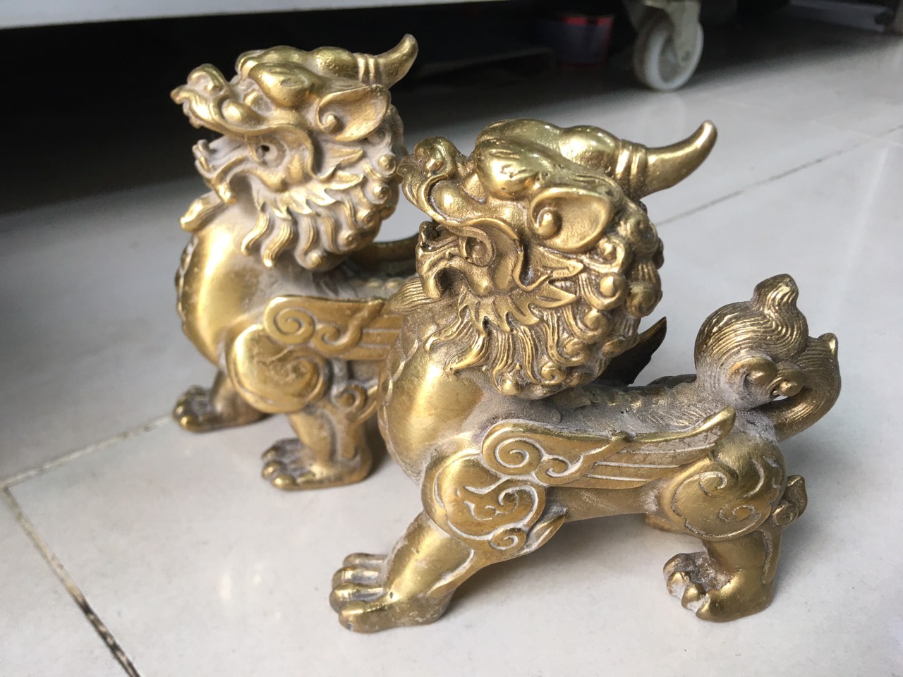 Cặp Tỳ Hưu Đúc Bằng Đồng Cao 10cm,Vật Phẩm Phong Thủy