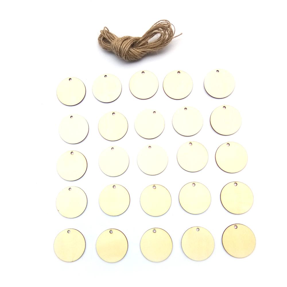 Bộ 25 Thẻ Gỗ Tròn Kèm Dây Rơm Tự Làm Trang Trí Đám Cưới