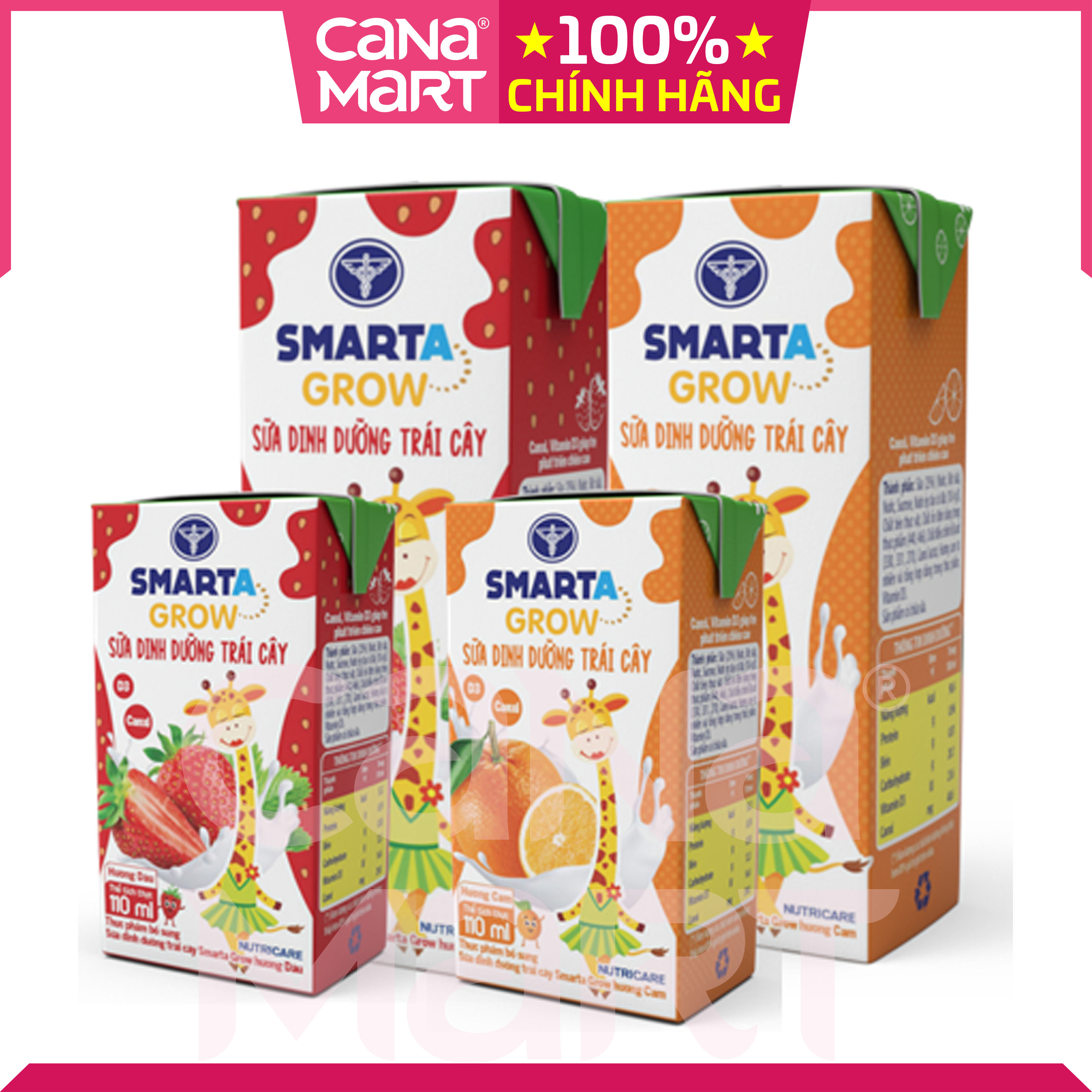 Thùng sữa nước trái cây Nutricare Smarta Grow (vị dâu) dinh dưỡng cho trẻ thấp còi (110ml)