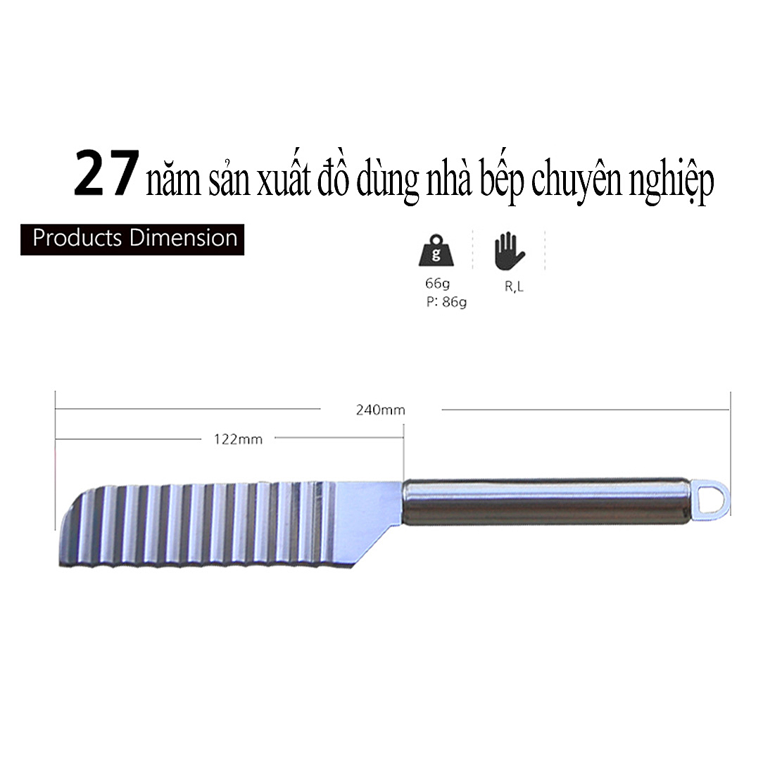 Dao thái hình zig-zac dài 24cm, lưỡi dài 12cm bằng thép không gỉ an toàn sức khỏe GGOMi Hàn Quốc GG353
