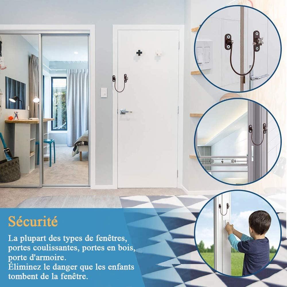 Khóa an toàn cửa sổ 4 CÁI, Khóa cửa an toàn cửa sổ có chìa khóa cho trẻ nhỏ, Khóa cáp chống trộm Cửa trượt Bộ hạn chế cửa sổ bằng thép không gỉ có vít màu đen