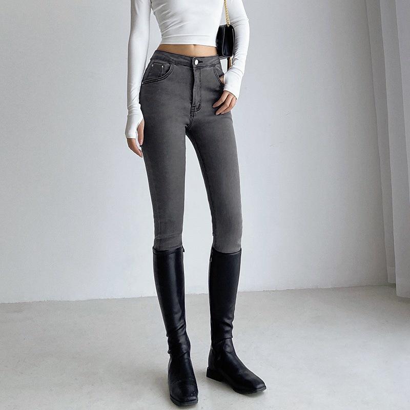 Quần jean nữ lưng cao co giãn có túi CHERRY, quần bò cạp cao bigsize skinny jeans dáng ôm trơn dài T022