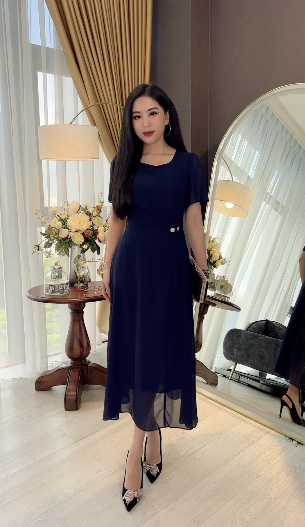 Đầm Trung Niên [ Linh Trà ] (TM 586) Bigsize Màu Sắc Trẻ Trung Tươi Sáng Họa Tiết Sang Trọng Đi Làm Đi Tiệc Cho Bà