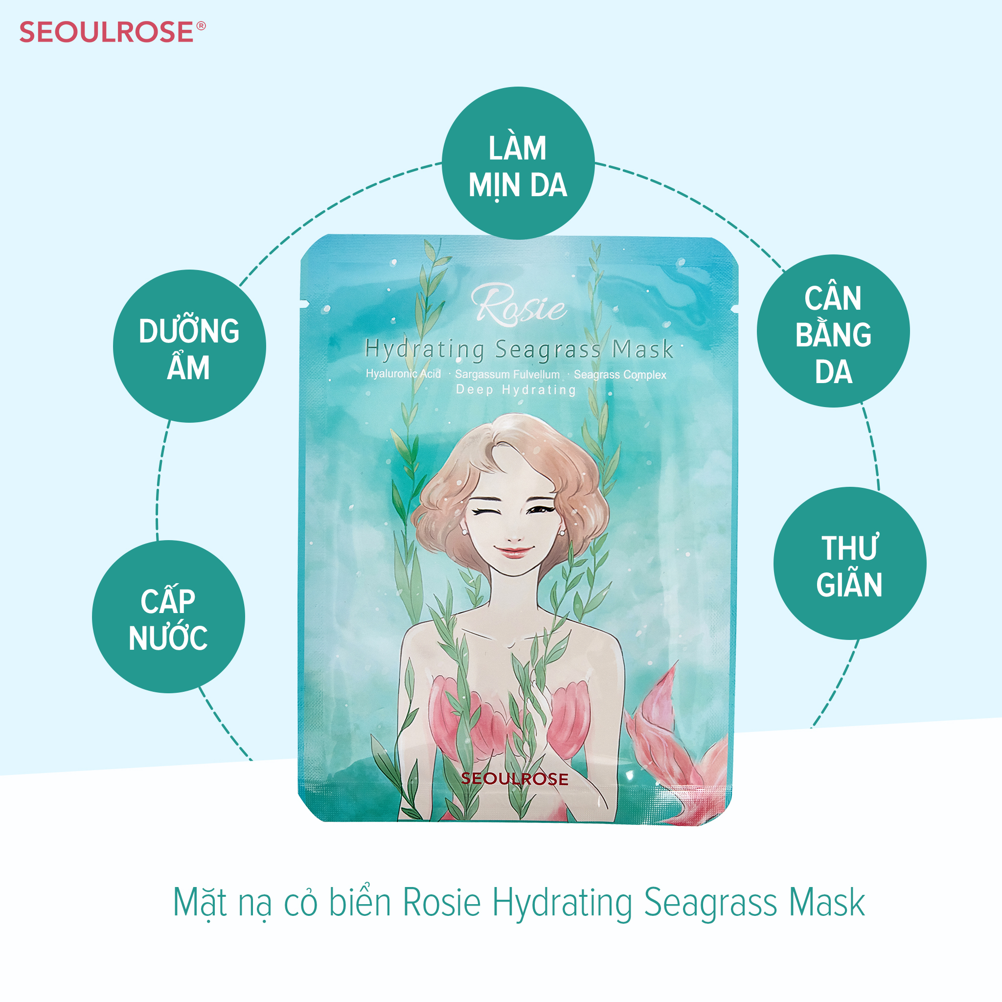 Mặt nạ giấy chiết xuất từ cỏ biển Seoulrose Rosie 25ml, cho làn da trắng sáng, se khít lỗ chân lông