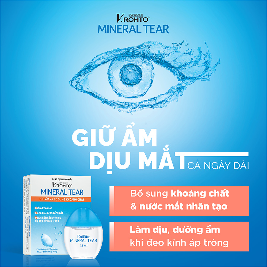 Nước nhỏ mắt giữ ẩm &amp; bổ sung khoáng chất V.Rohto Mineral Tear 13ml