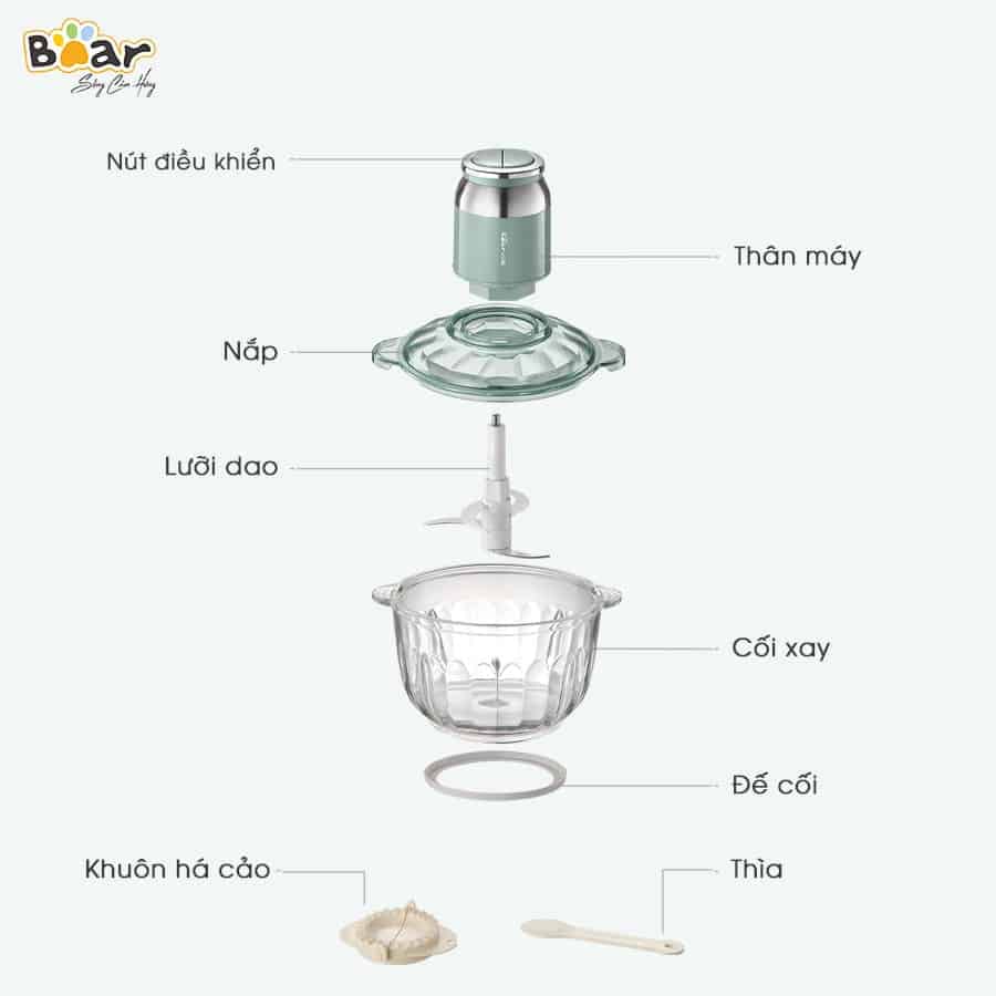 Máy xay thịt Bear 2.5L QSJ-C04R8S, máy xay tỏi ớt, xay thịt siêu nhanh- Hàng chính hãng