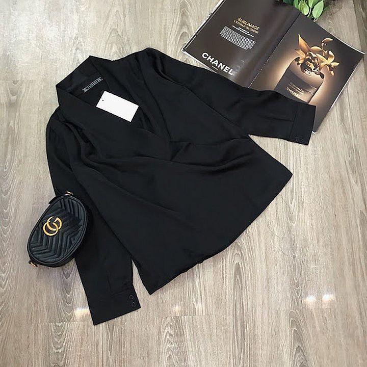 Áo sơmi vạt chéo lụa satin