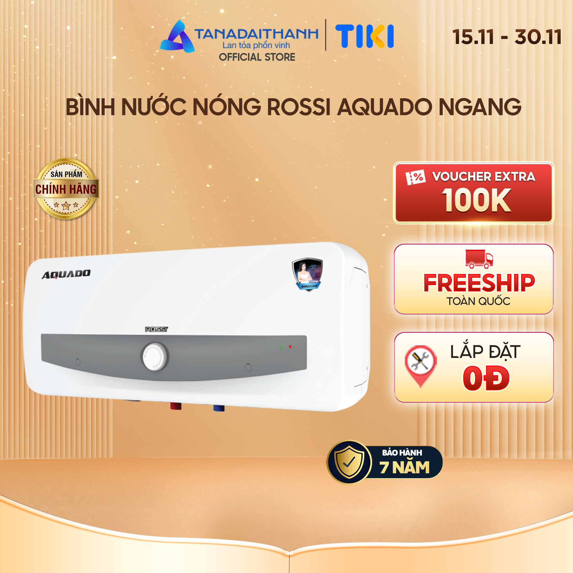 Bình nóng lạnh gián tiếp Rossi Aquado Ngang (15/20/30 Lít) - Chính hãng, Bảo Hành 7 năm