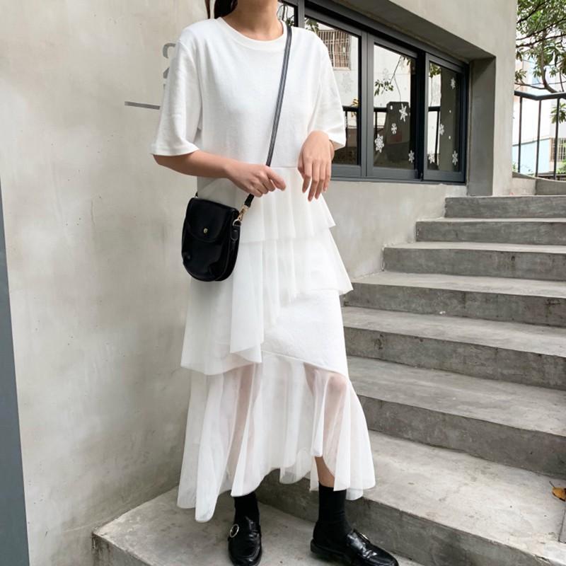 Đầm tay ngắn cổ tròn thiết kế thanh lịch cho phái nữ