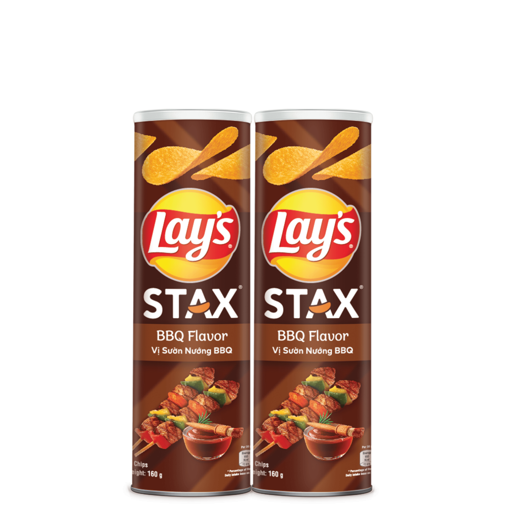 Combo 2 Snack Lays Stax Khoai Tây Miếng Vị BBQ 160g