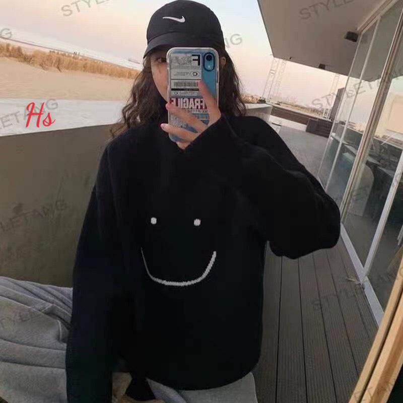 Bộ Áo Mặt Cười Quần Jogger Dáng Rộng Set Áo Thun In Hình Kèm Quần Nỉ Cotton