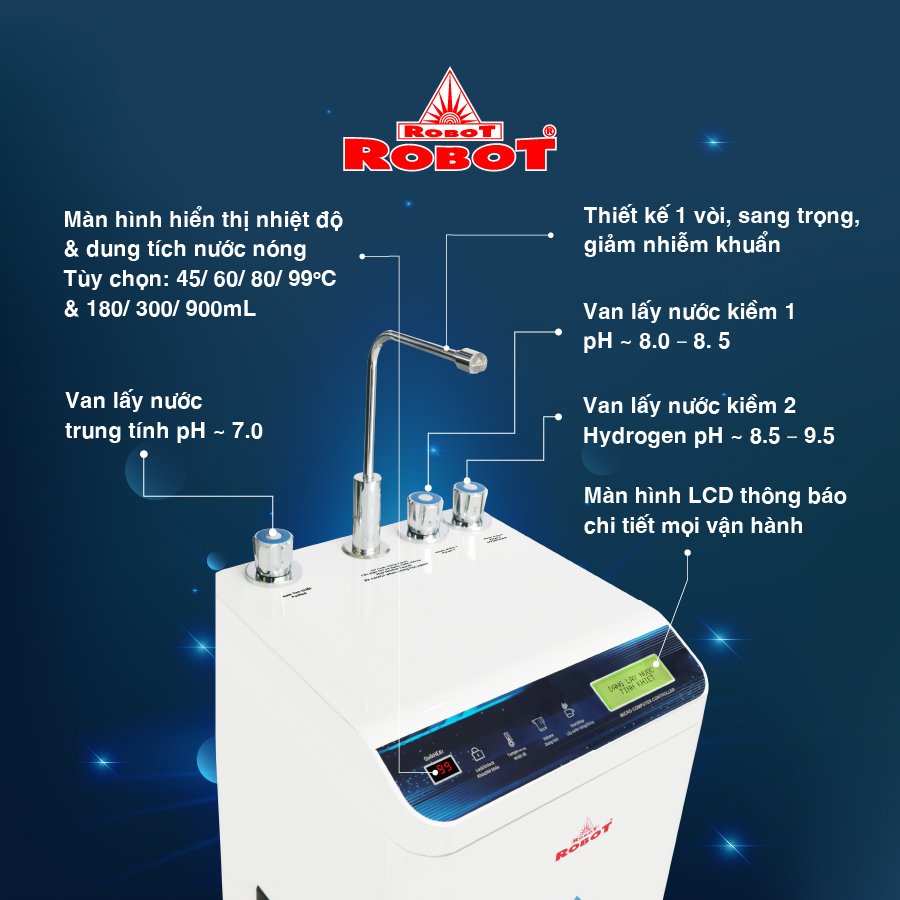 Máy Lọc Nước R.O Hydrogen Kiềm Nóng Thông Ninh ROBOT HydroMegaPlus-9 - Hàng Chính Hãng