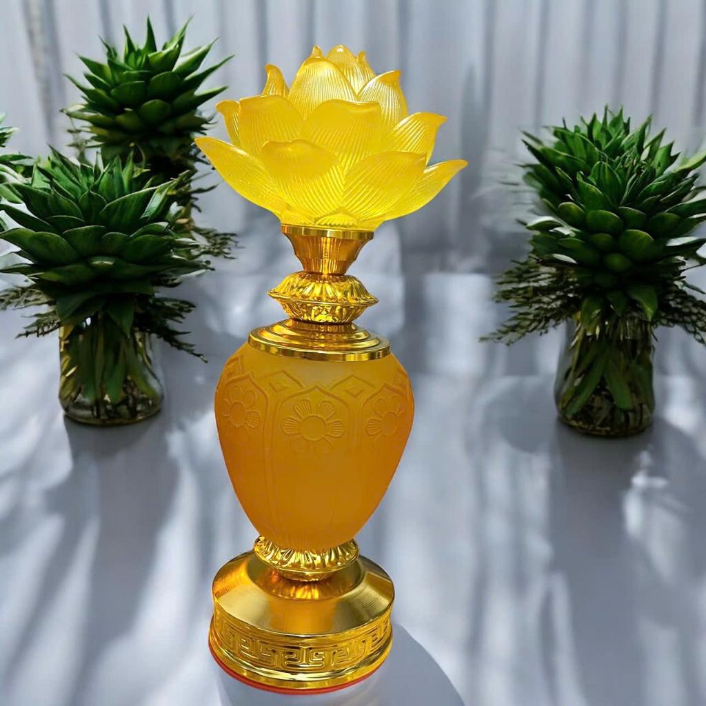 [MẪU MỚI] Cặp đèn thờ hoa sen bình ngọc RỒNG VIỆT, đèn thờ dáng bình hoa cao cấp đặt ban thần tài