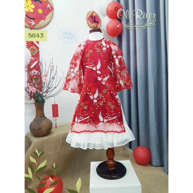 Áo dài bé gái chim én màu đỏ size 1-10 cho bé từ 10-35kg. Chất liệu mềm mại. Thời trang trẻ em