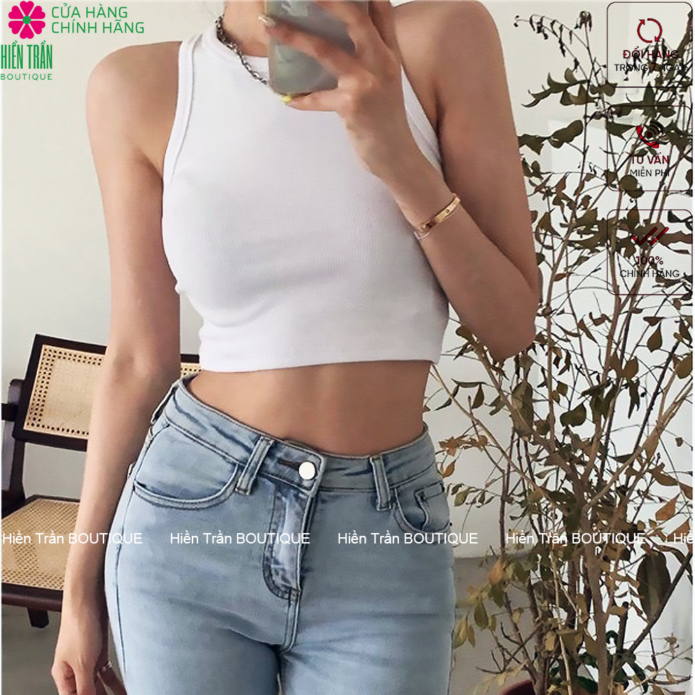 Áo croptop nữ Hiền Trần BOUTIQUE sát nách ba lỗ thun không tay kiểu ôm body tank top vải cotton co giãn tốt