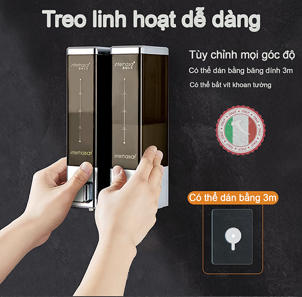 Bộ Hộp đôi đựng dầu gội sữa tắm intehasa + băng siêu dính dán tường không cần khoan