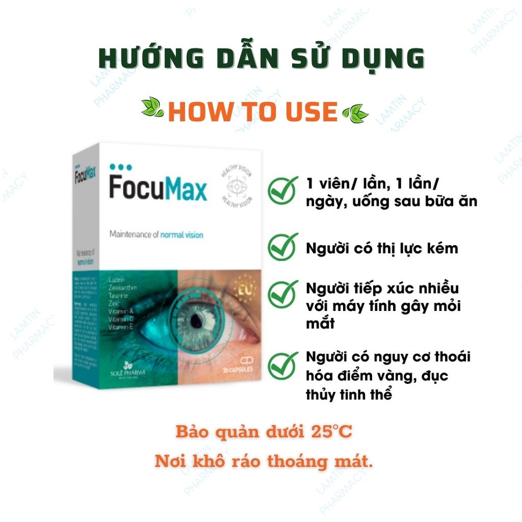 Viên uống bổ mắt FocuMax - Bổ mắt, tăng cường thị lực, cải thiện mỏi mắt, khô mắt, giảm nguy cơ thoái hóa điểm vàng