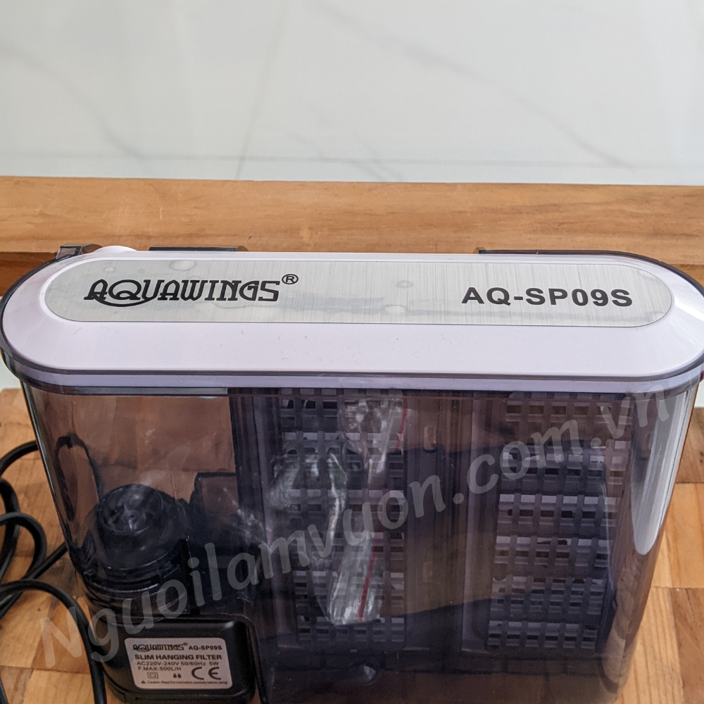 Lọc thác hồ cá kết hợp lọc váng dùng được cho hồ 50cm 5W AQUAWINGS AQ-SP09S siêu mỏng, lọc thác nước bể cá