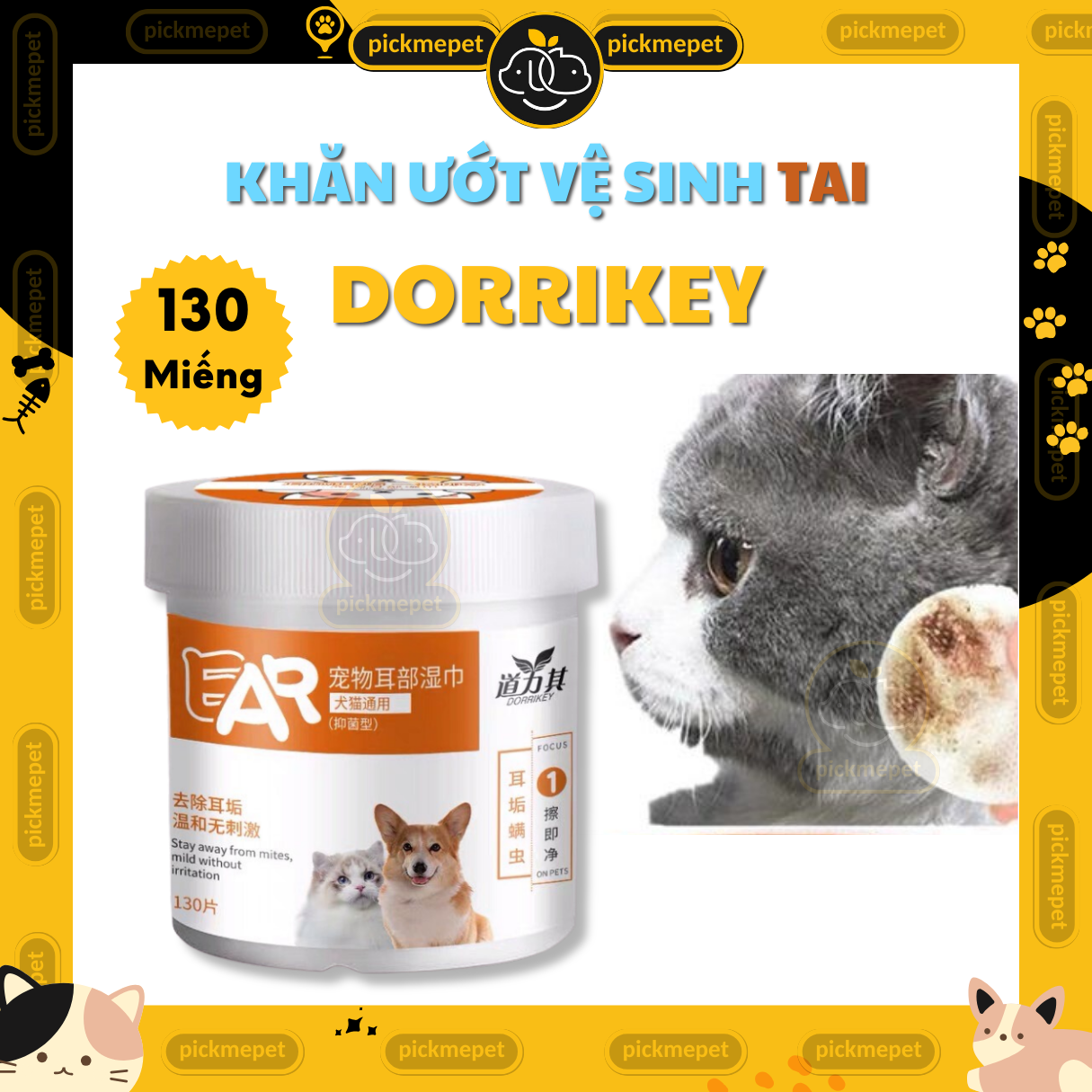[130M] Khăn Ướt Lau Tai, Lau Ố Mắt - Dorrikey Dorikey Cho Chó Mèo