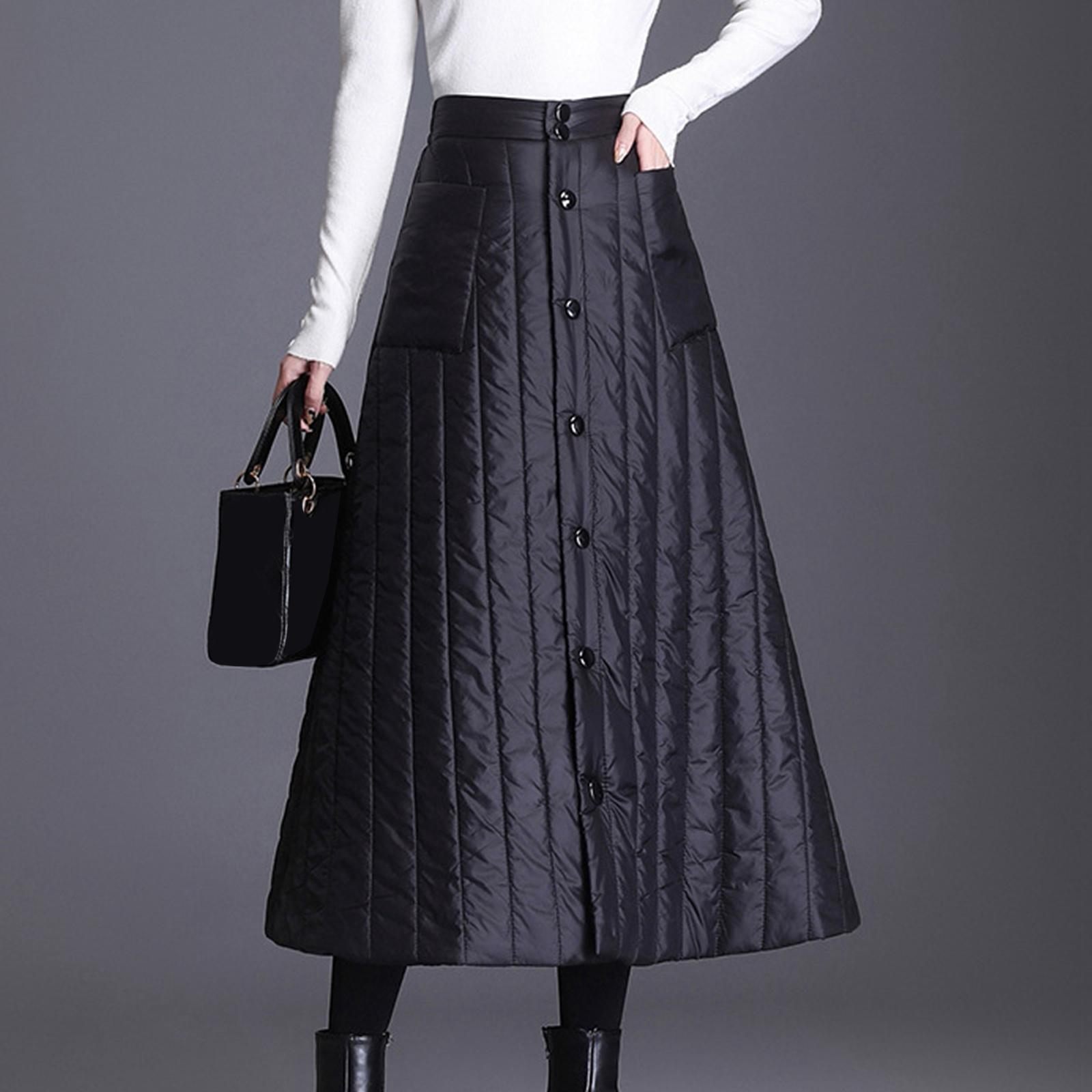 Winter Women's Down Cotton Skirt High Waist Casual Black Long Skirt for Women Thick Warm Female Padded Skirts