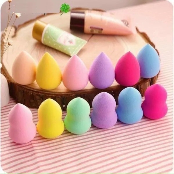 Mút trang điểm 4 món hình  quả trứng ,trái cây  , bông tán phấn  nhiều màu có hộp đựng , xinh xắn  siêu đáng yêu cute