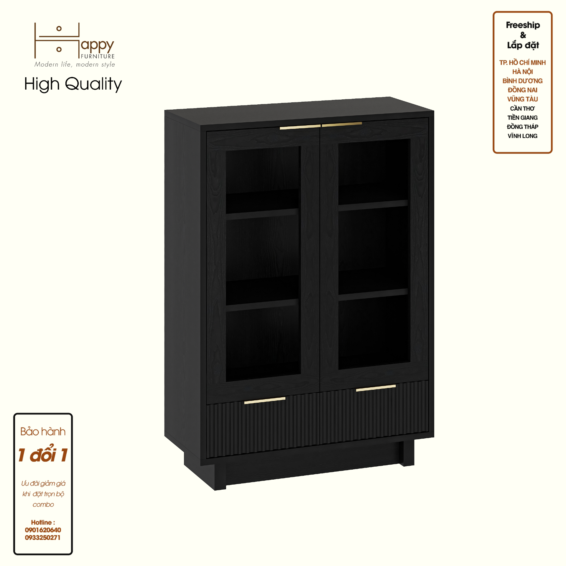 HAPPY FURNITURE , Tủ lưu trữ 2 ngăn kéo 2 cửa kính- NAMI, TLT_042 , 70cm x 30cm x 100cm DxRxC