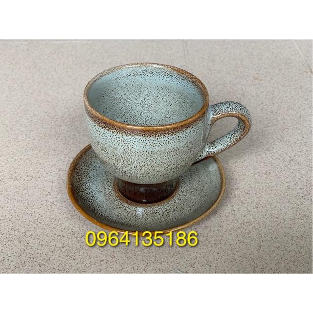 Set cốc đĩa cà phê sữa đá chân cao dung tích 200ml gốm sứ Bát Tràng