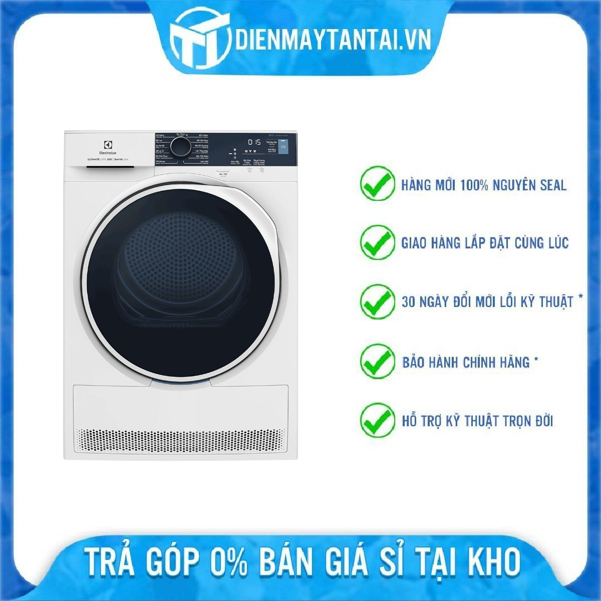 Máy sấy bơm nhiệt Electrolux 8 kg EDH804H5WB - Hàng chính hãng - Giao HCM và 1 số tỉnh thành