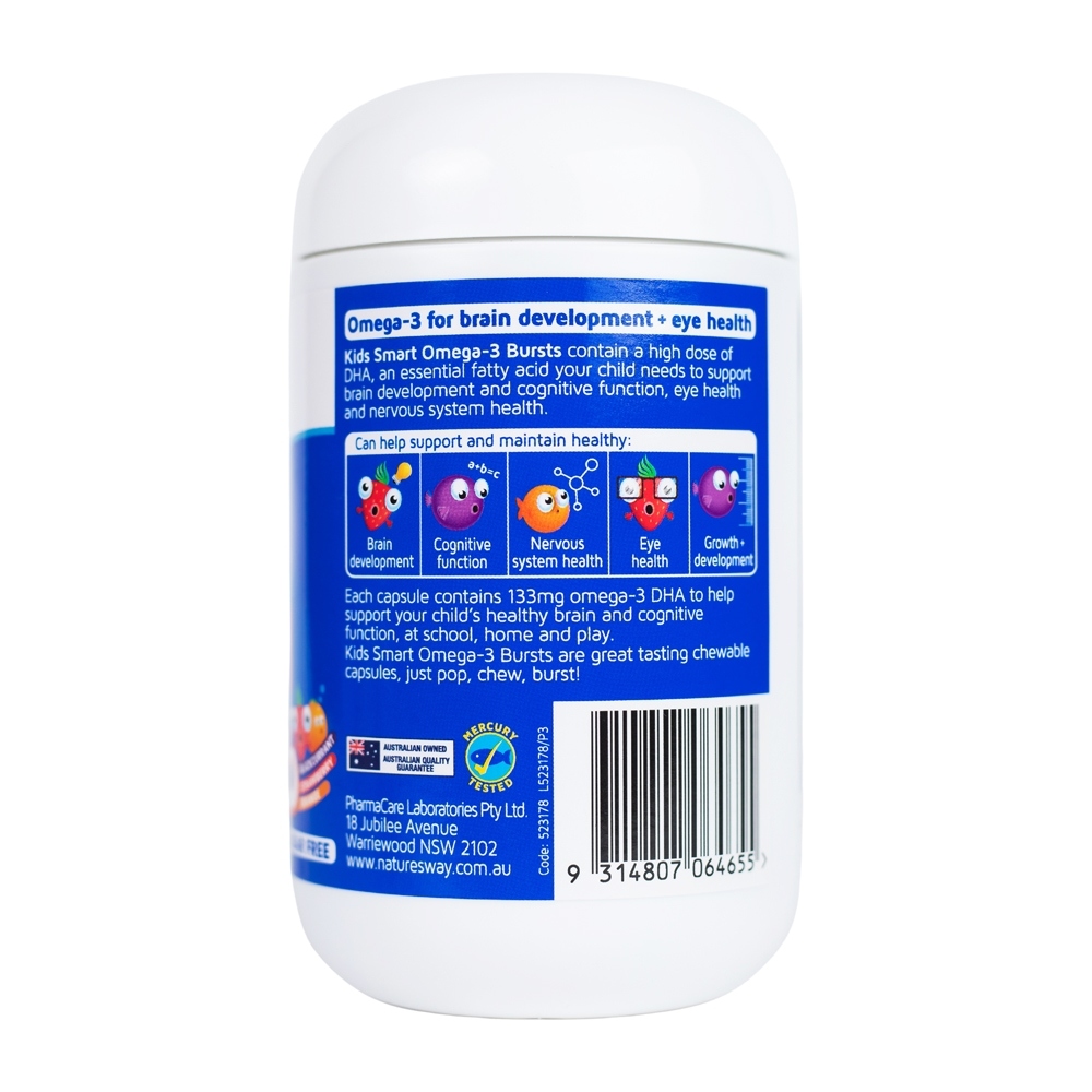 Viên Uống Dầu Cá Nature's Way Kids Bursts High DHA Omega 3 Fish Oil Trio (Chai 60 Viên)