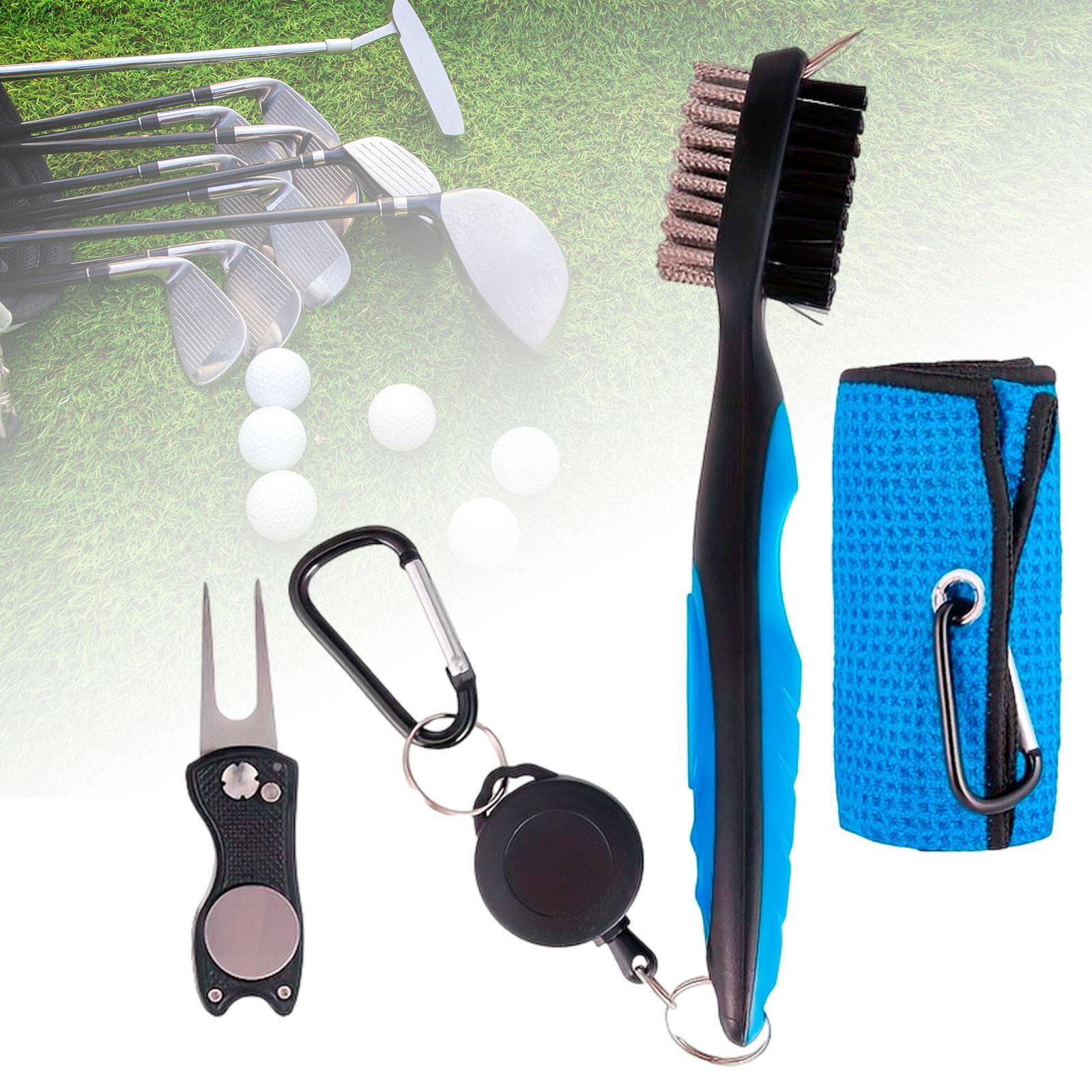 3x Golf Club Cleaning , Golf Club Cleaner Brush Golf Brush with Retractable Zip Line Repair Tool Golf Towel for Golf Irons, Golf Cart