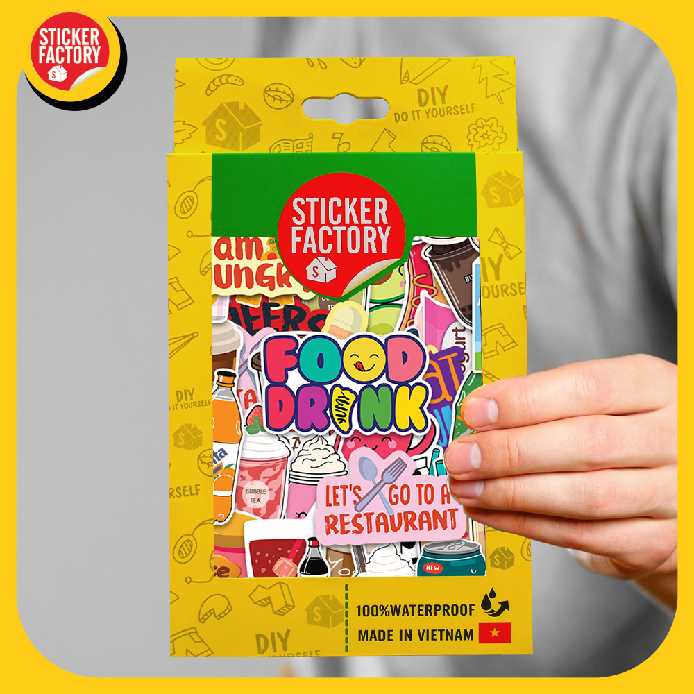 Food and Drink - Set 100 sticker decal hình dán nón bảo hiểm, laptop, xe máy, ô tô - STICKER FACTORY