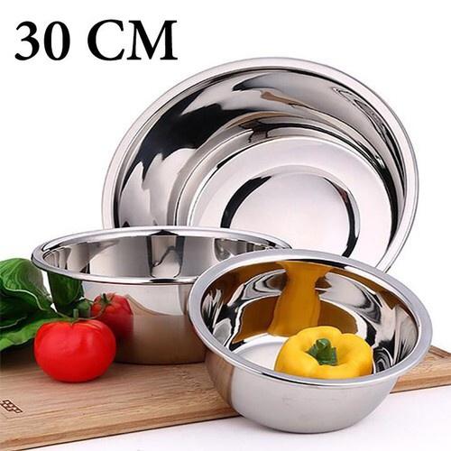 Thau Đựng Hoa Quả Inox Sáng Bóng Dày Đẹp Đủ Kích Thước 20, 22, 24, 26, 28, 30cm