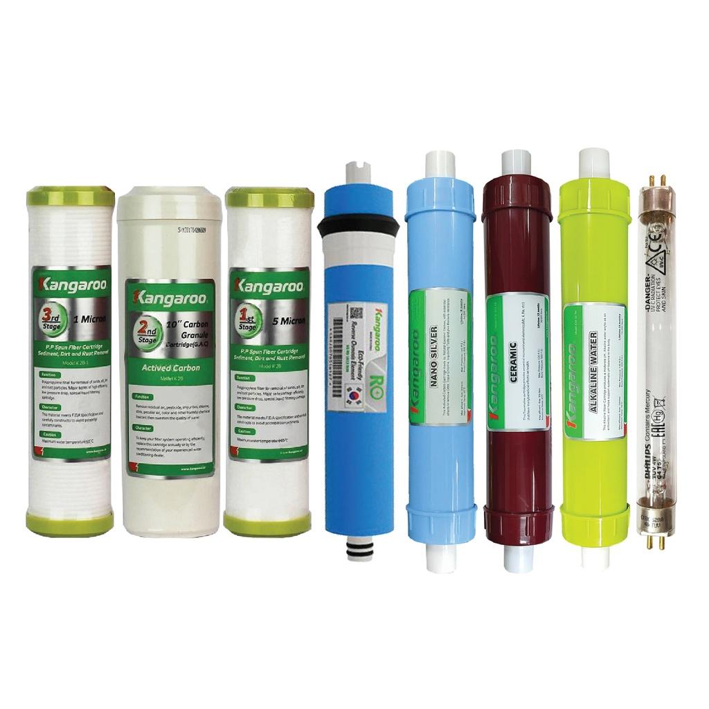 Trọn bộ 8 lõi lọc nước Kangaroo hàng chính hãng dùng cho máy lọc nước Kangaroo KG104A KV