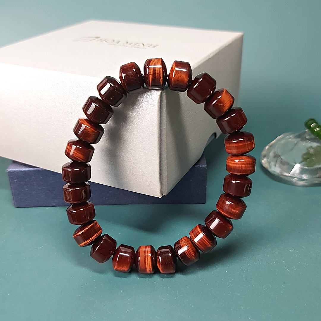 Vòng đá Mắt Hổ Đỏ Nâu kiểu bánh xe loại 5A size 10 li phong thủy tài lộc phong cách đỉnh đạc vòng tay nam, vòng tay nữ