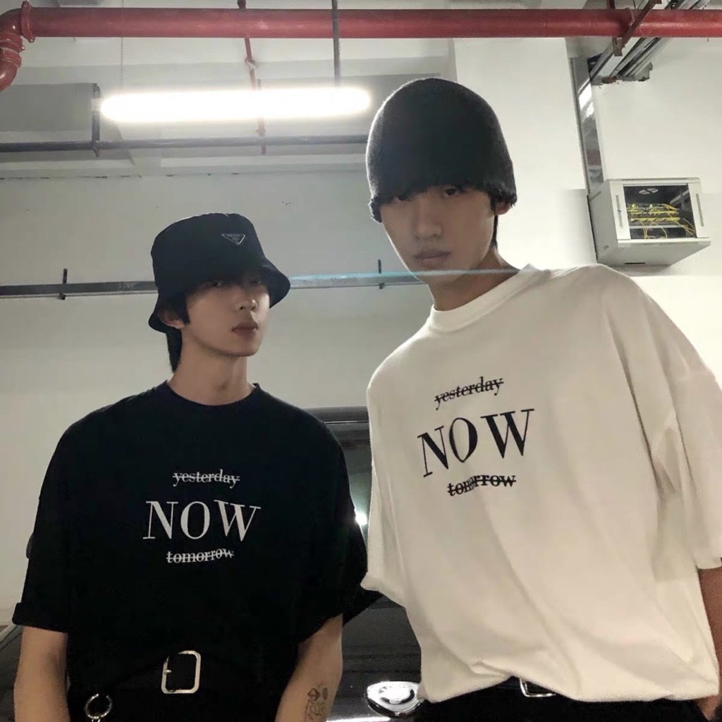 Áo Thun Nam Tay Lỡ Unisex cổ Tròn chất liệu vải cotton màu đen form rộng in chữ NOW phong cách độc chất TheNgaustyle