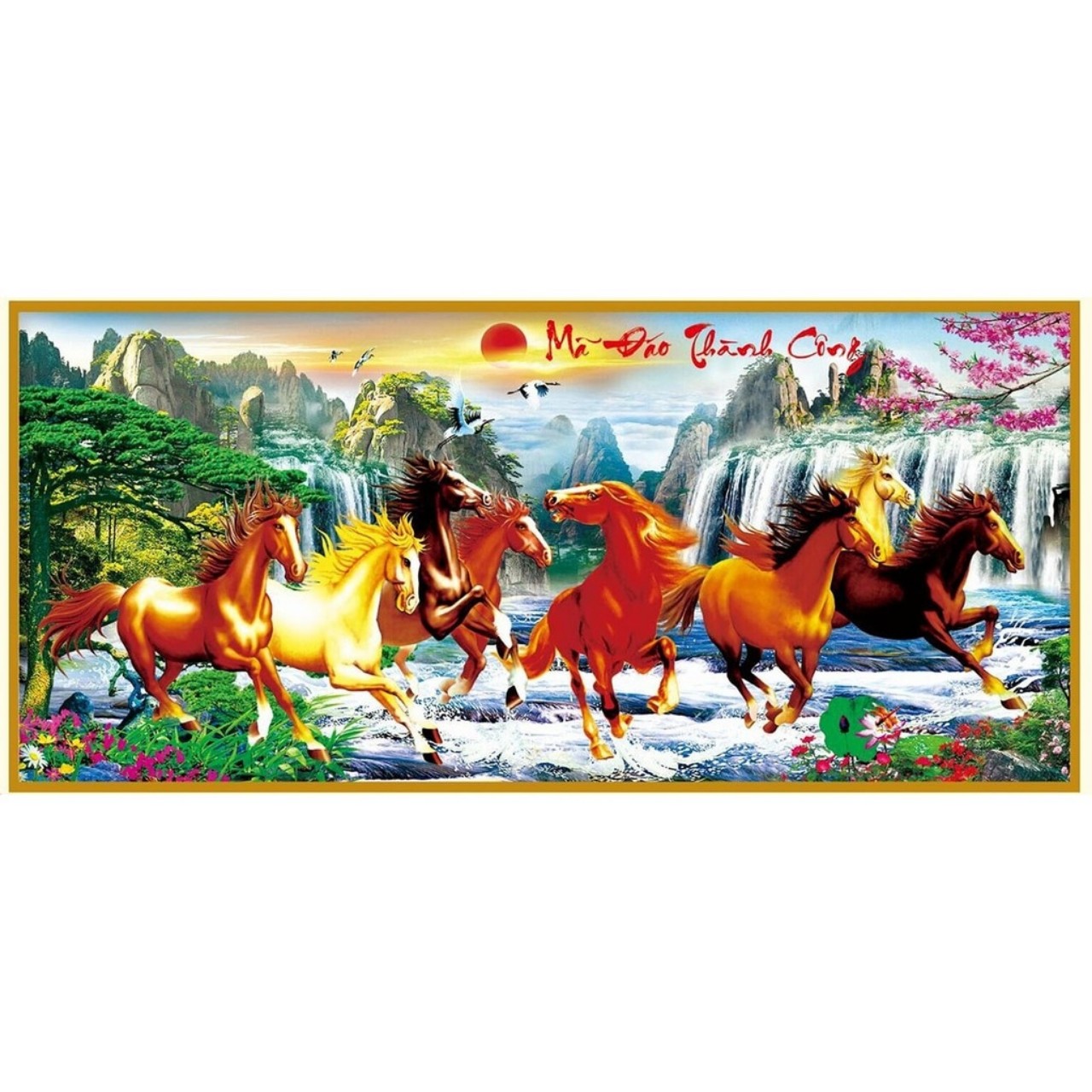 TRANH THÊU CHỮ THẬP MÃ ĐÁO THÀNH CÔNG 97x49cm