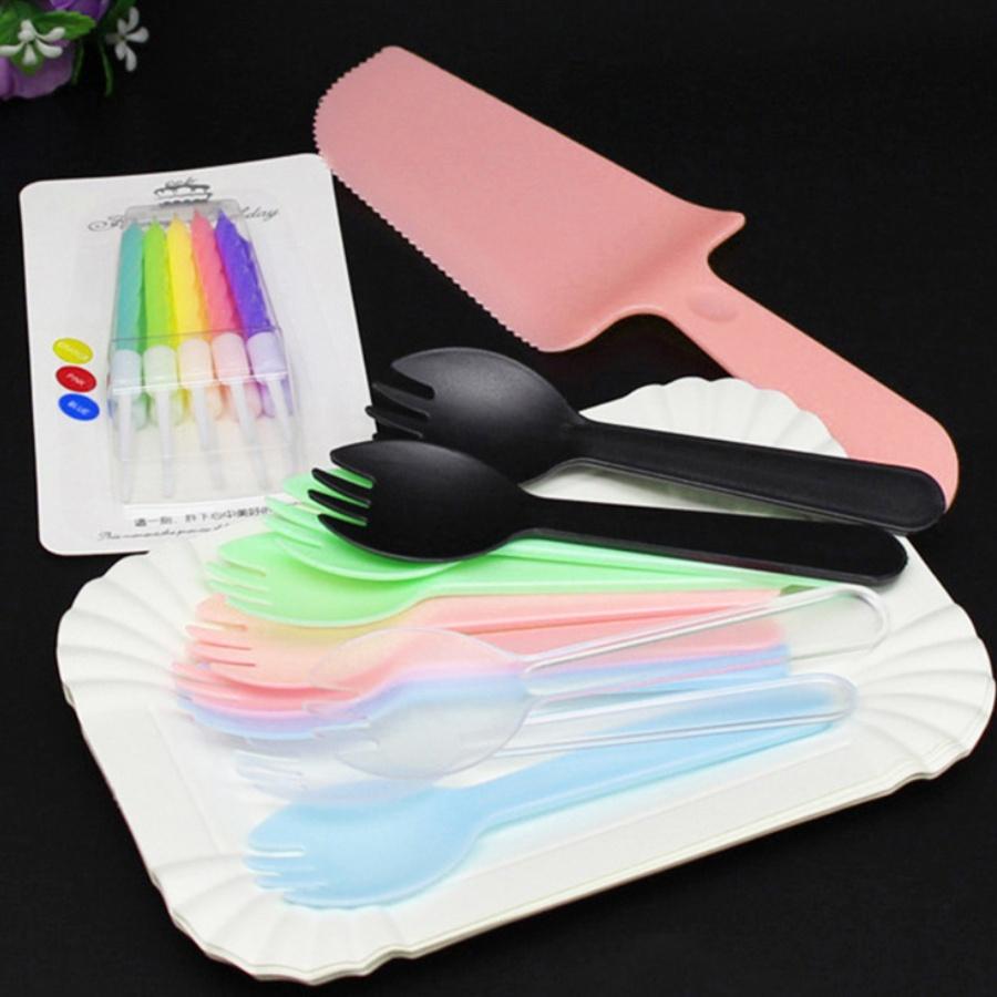 Thìa Dĩa Dao Nến Ăn Bánh Phụ Kiện Sinh Nhật Trang Trí Bánh Kem Tiệc Lễ Hội