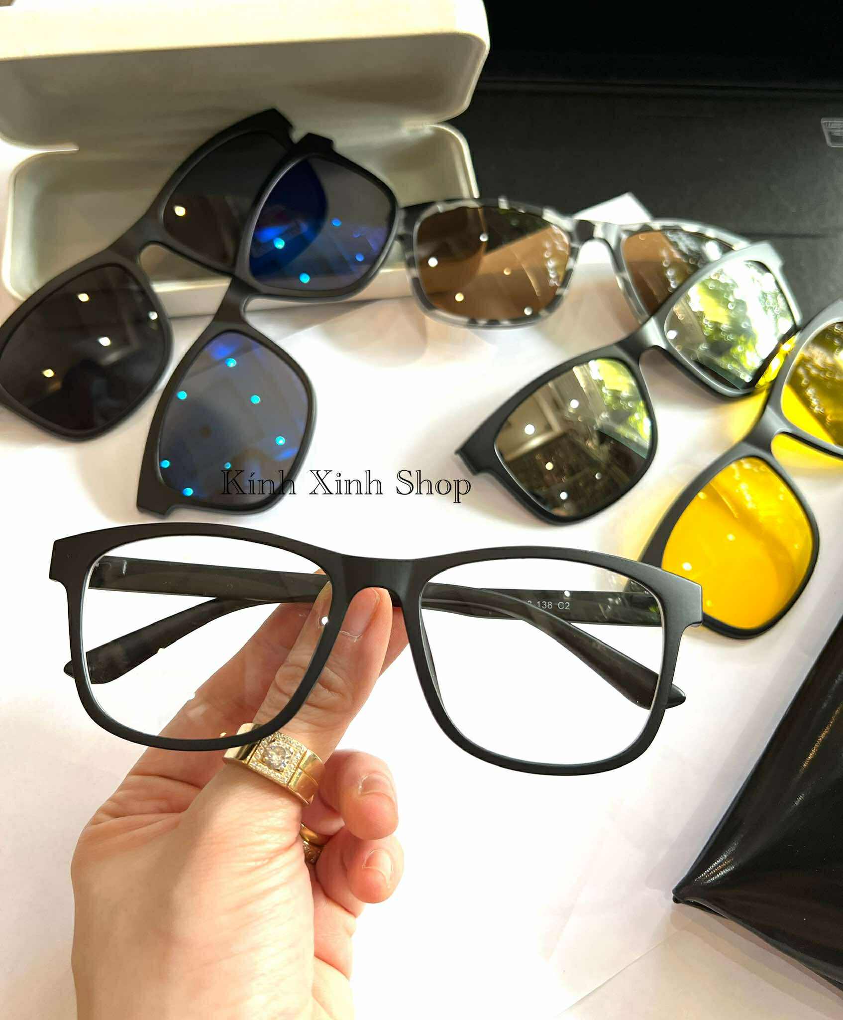 Kính cận râm, Kính mát, gọng kính Mắt vuông to nhiều tròng 6in1 cho nam nữ