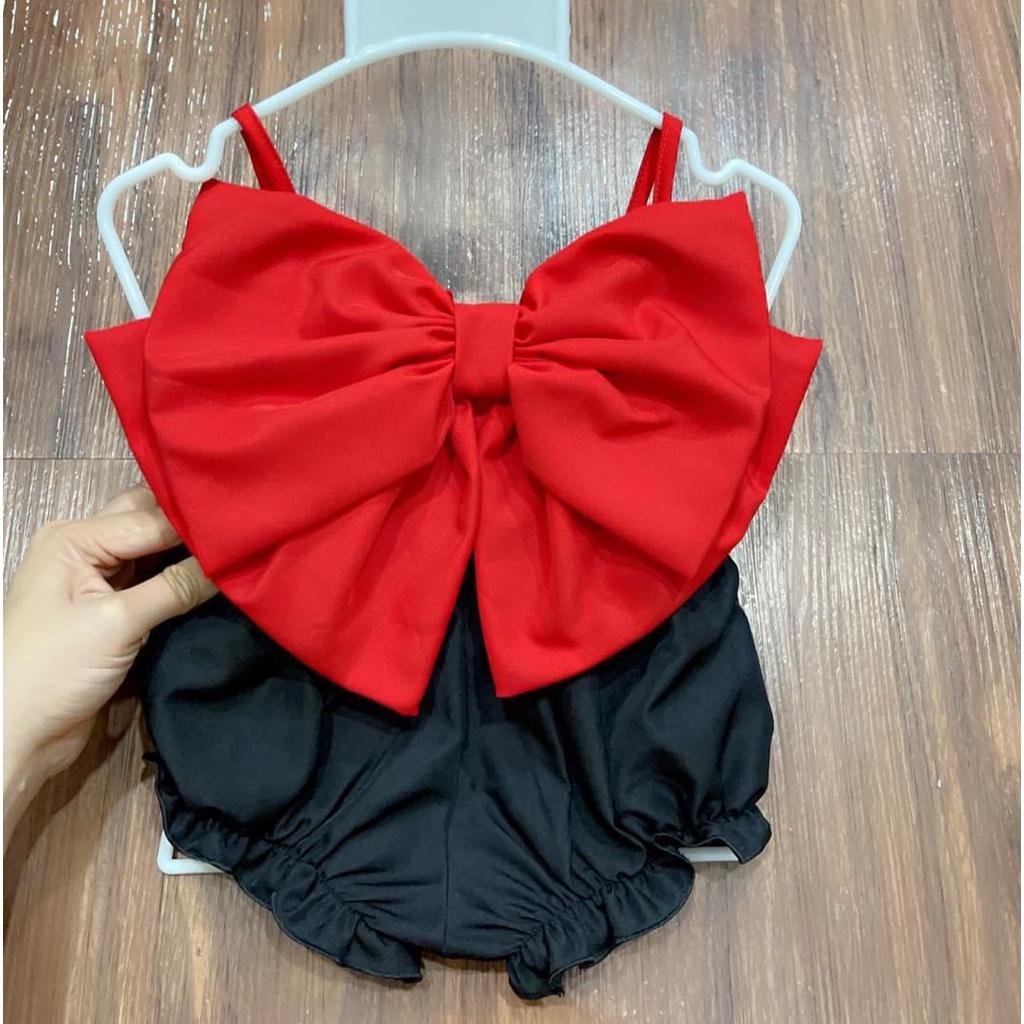 Set đồ bé gái,Bộ quần Áo Bé Gái Nơ ĐỎ kết hợp quần bí Chất liệu lụa , Hợp Thời trang 8-23kg Angel Baby SHOP